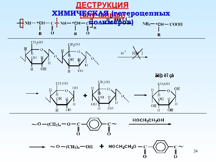 ДЕСТРУКЦИЯ (случайная) ХИМИЧЕСКАЯ (гетероцепных полимеров)