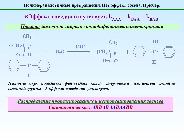 Полимераналогичные превращения. Нет эффект соседа. Пример. «Эффект соседа» отсутствует, kAAA =