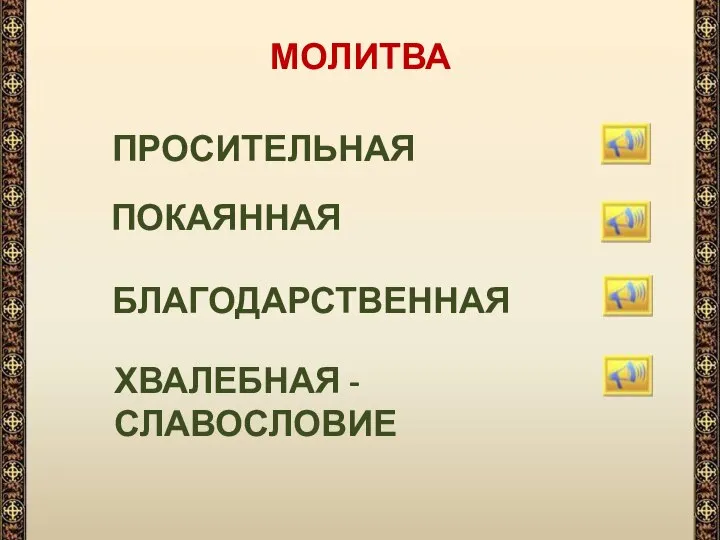 МОЛИТВА ПРОСИТЕЛЬНАЯ БЛАГОДАРСТВЕННАЯ ХВАЛЕБНАЯ - СЛАВОСЛОВИЕ ПОКАЯННАЯ