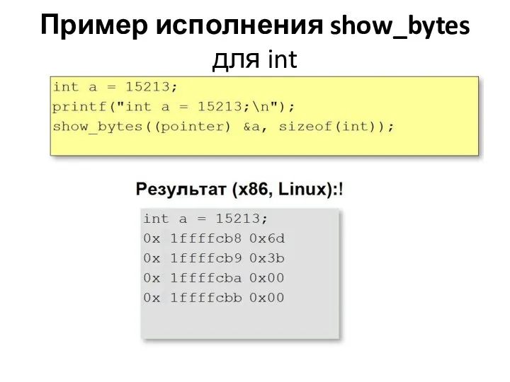 Пример исполнения show_bytes для int