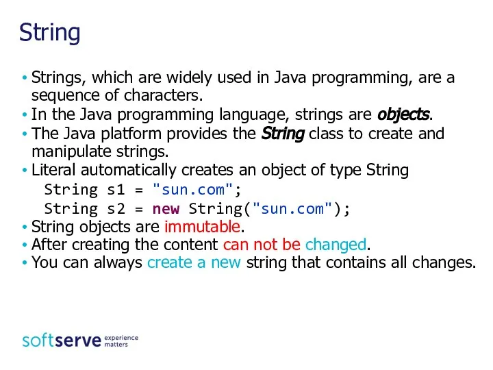 String Strings, which are widely used in Java programming, are a