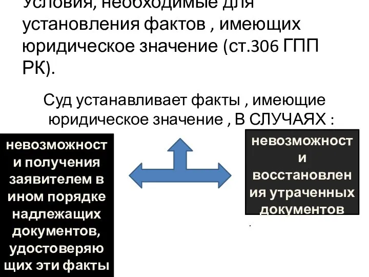 Условия, необходимые для установления фактов , имеющих юридическое значение (ст.306 ГПП