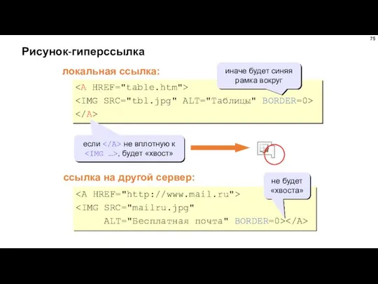 Рисунок-гиперссылка ALT="Бесплатная почта" BORDER=0> локальная ссылка: ссылка на другой сервер: иначе