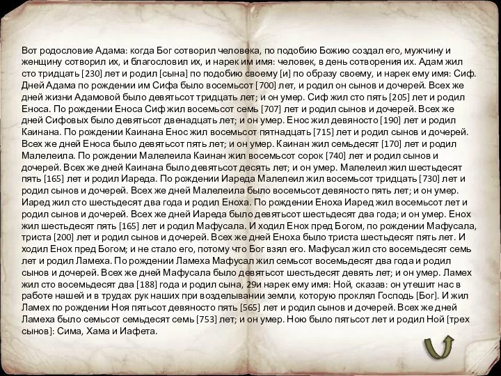 Вот родословие Адама: когда Бог сотворил человека, по подобию Божию создал