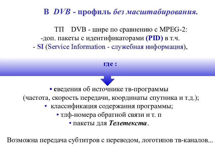 В DVB - профиль без масштабирования. ТП DVB - шире по