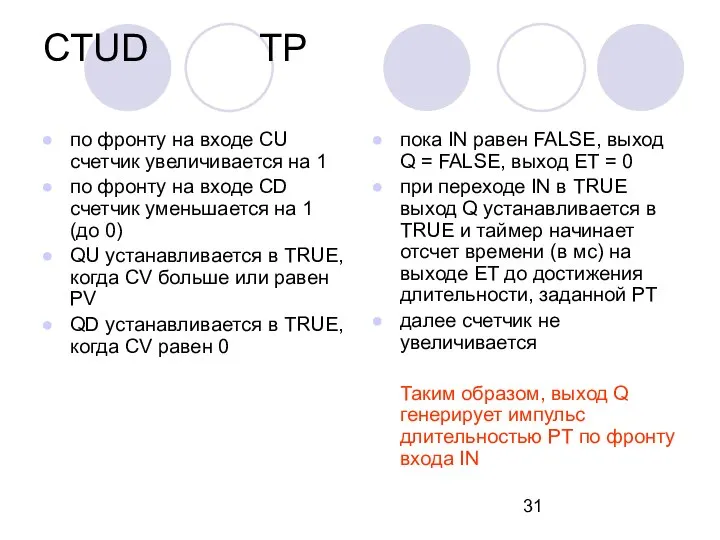 CTUD ТР по фронту на входе CU счетчик увеличивается на 1