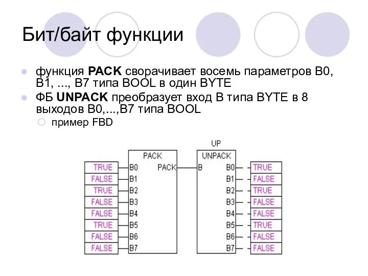 Бит/байт функции функция PACK сворачивает восемь параметров B0, B1, ..., B7