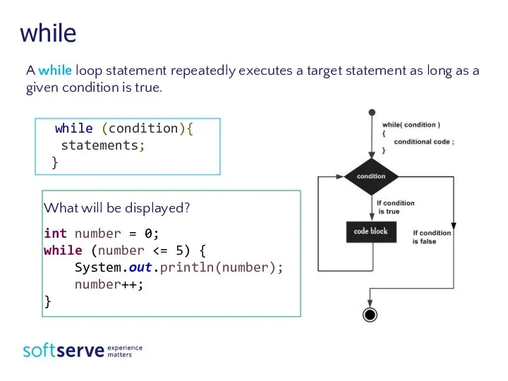 while A while loop statement repeatedly executes a target statement as