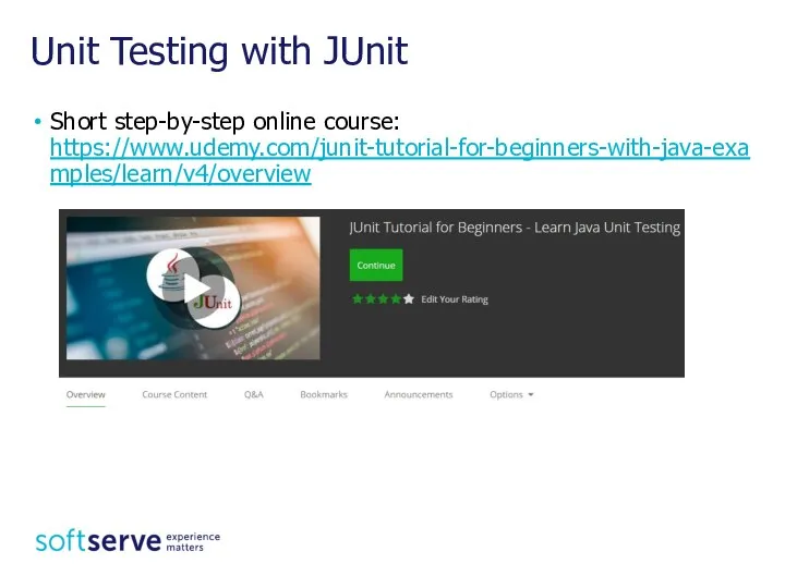 Unit Testing with JUnit Short step-by-step online course: https://www.udemy.com/junit-tutorial-for-beginners-with-java-examples/learn/v4/overview