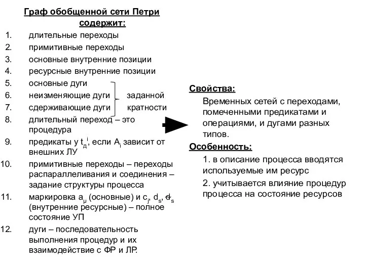 Граф обобщенной сети Петри содержит: длительные переходы примитивные переходы основные внутренние