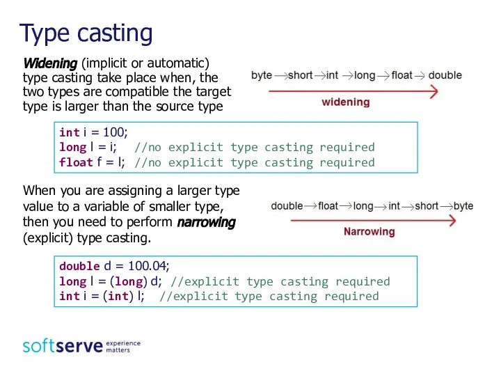 Widening (implicit or automatic) type casting take place when, the two
