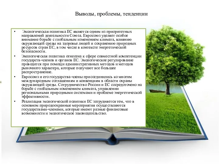 Выводы, проблемы, тенденции Экологическая политика ЕС является одним из приоритетных направлений