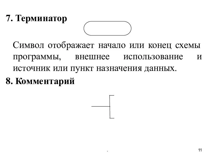 . Терминатор Символ отображает начало или конец схемы программы, внешнее использование