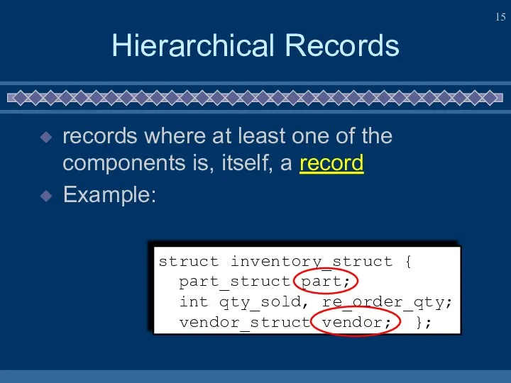Hierarchical Records records where at least one of the components is,