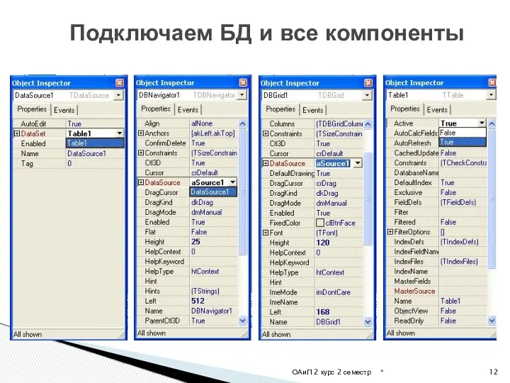 * ОАиП 2 курс 2 семестр Подключаем БД и все компоненты