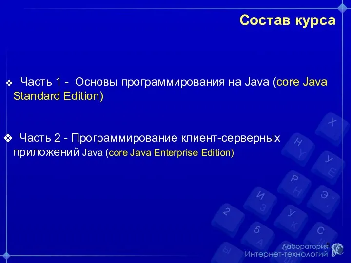 Состав курса Часть 1 - Основы программирования на Java (core Java