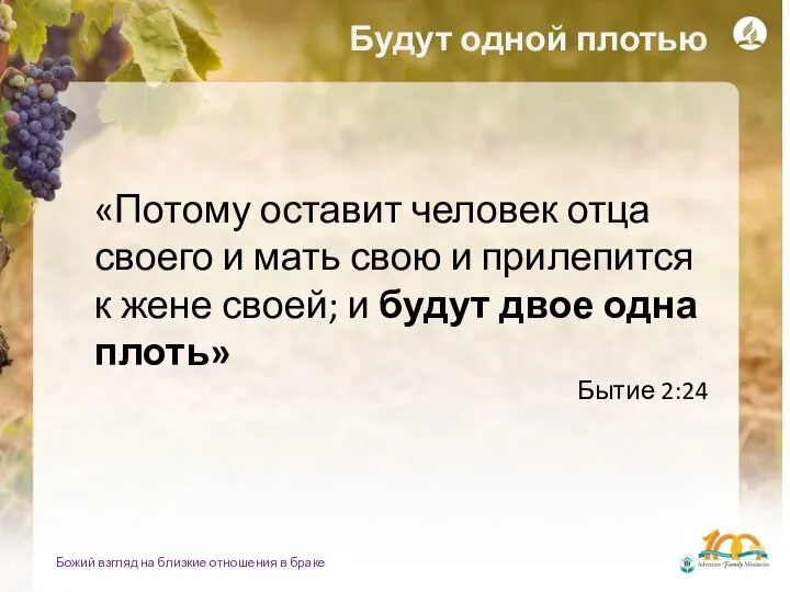 Божий взгляд на близкие отношения в браке Будут одной плотью «Потому