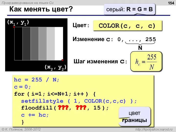 COLOR(c, c, c) Как менять цвет? (x1, y1) (x2, y2) hc