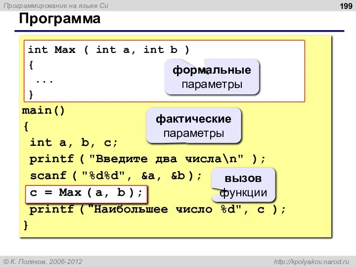 Программа main() { int a, b, с; printf ( "Введите два