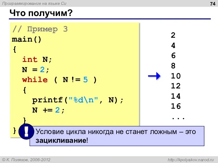 Что получим? // Пример 3 main() { int N; N =