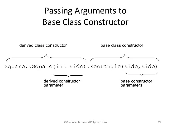 Passing Arguments to Base Class Constructor CS1 -- Inheritance and Polymorphism