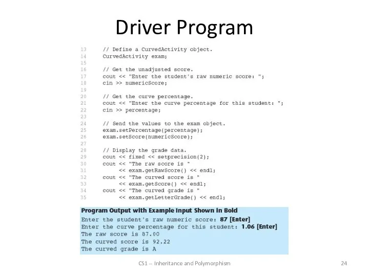 Driver Program CS1 -- Inheritance and Polymorphism