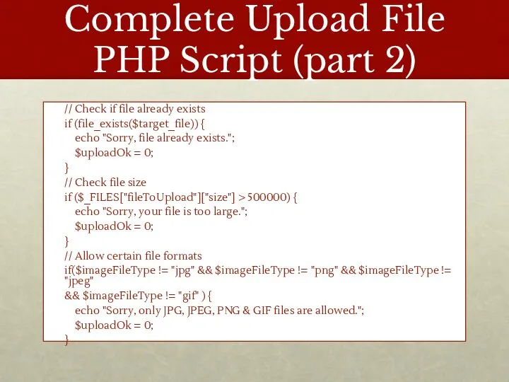 Complete Upload File PHP Script (part 2) // Check if file