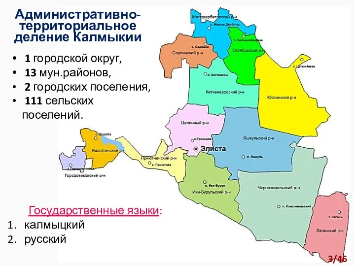 1 городской округ, 13 мун.районов, 2 городских поселения, 111 сельских поселений.