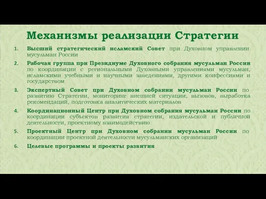 Высший стратегический исламский Совет при Духовном управлении мусульман России Рабочая группа