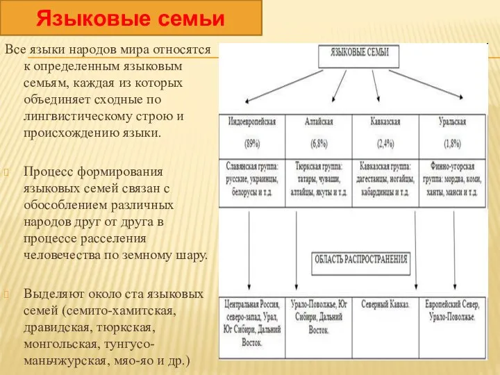 Все языки народов мира относятся к определенным языковым семьям, каждая из