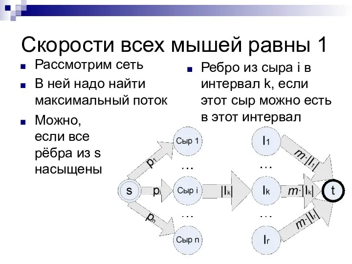 Скорости всех мышей равны 1 Рассмотрим сеть В ней надо найти