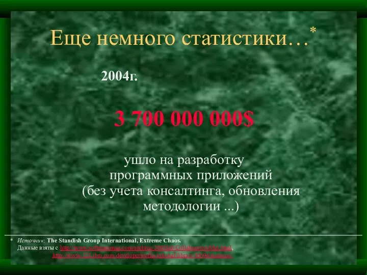 Еще немного статистики…* 2004г. 3 700 000 000$ ушло на разработку