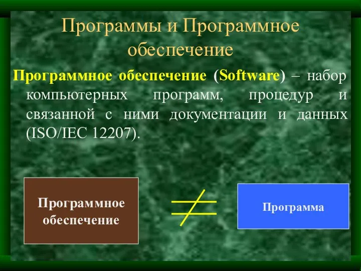 Программы и Программное обеспечение Программное обеспечение (Software) – набор компьютерных программ,