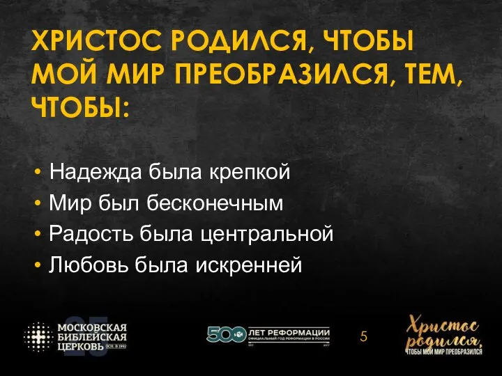 ХРИСТОС РОДИЛСЯ, ЧТОБЫ МОЙ МИР ПРЕОБРАЗИЛСЯ, ТЕМ, ЧТОБЫ: Надежда была крепкой