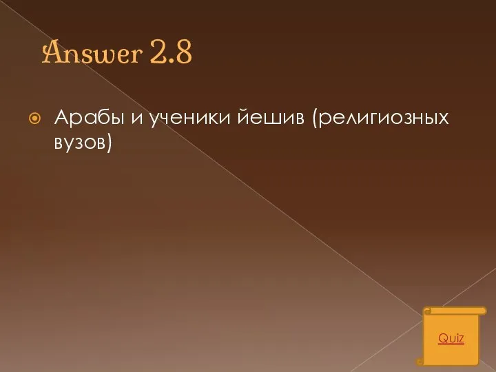 Answer 2.8 Арабы и ученики йешив (религиозных вузов) Quiz