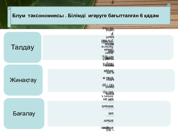 Блум таксономиясы . Білімді игеруге бағытталған 6 қадам