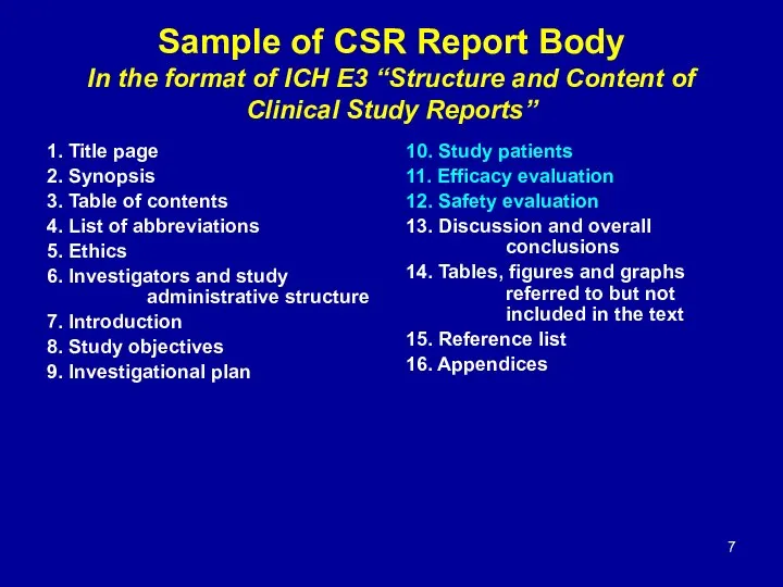 Sample of CSR Report Body In the format of ICH E3