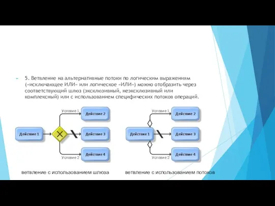 5. Ветвление на альтернативные потоки по логическим выражениям («исключающее ИЛИ» или