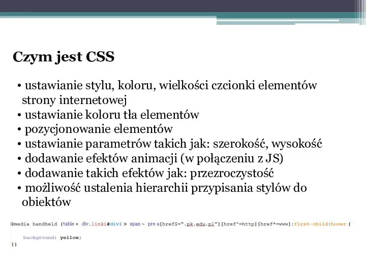 Czym jest CSS ustawianie stylu, koloru, wielkości czcionki elementów strony internetowej