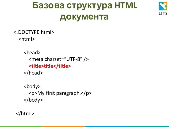Базова структура HTML документа title My first paragraph.