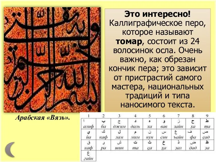 Арабская «Вязь». Это интересно! Каллиграфическое перо, которое называют томар, состоит из