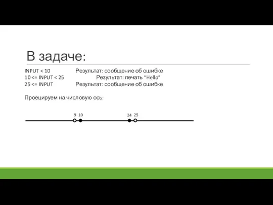 В задаче: INPUT 10 25 Проецируем на числовую ось: