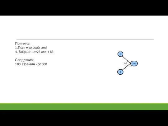 Причина: 1.Пол: мужской and 4. Возраст: >=25 and Следствие: 100: Премия = $1000