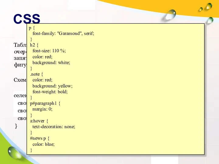 CSS Таблица стилей состоит из набора правил. Каждое правило, в свою