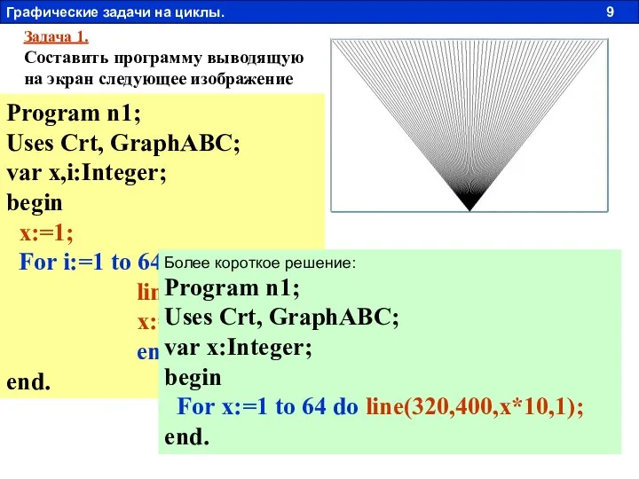 Задача 1. Составить программу выводящую на экран следующее изображение Program n1;