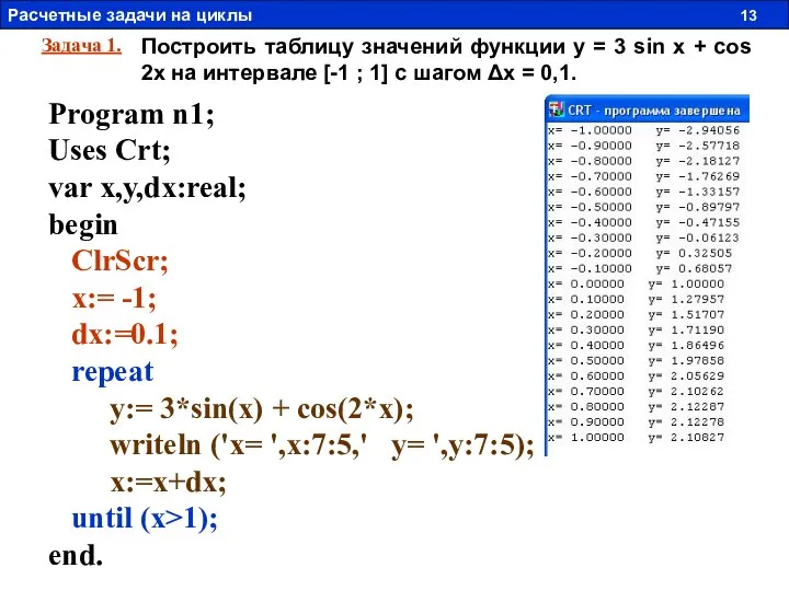 Построить таблицу значений функции y = 3 sin x + cos