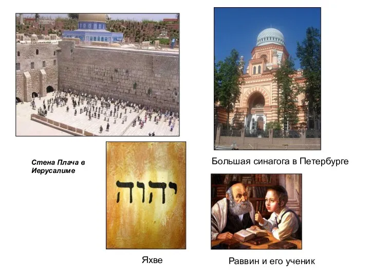 Стена Плача в Иерусалиме Раввин и его ученик Большая синагога в Петербурге Яхве