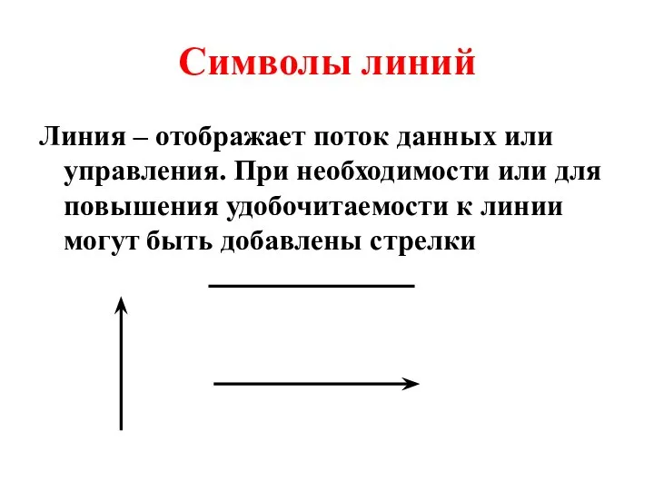 Символы линий Линия – отображает поток данных или управления. При необходимости