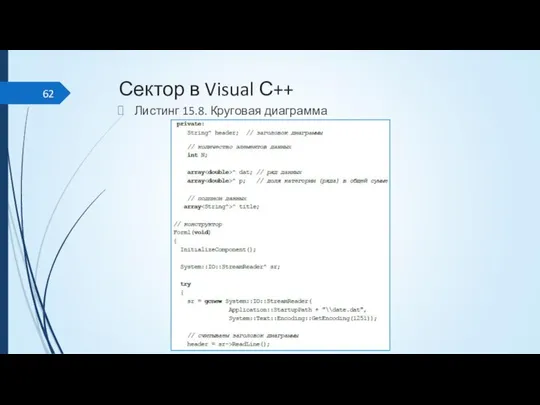 Сектор в Visual С++ Листинг 15.8. Круговая диаграмма