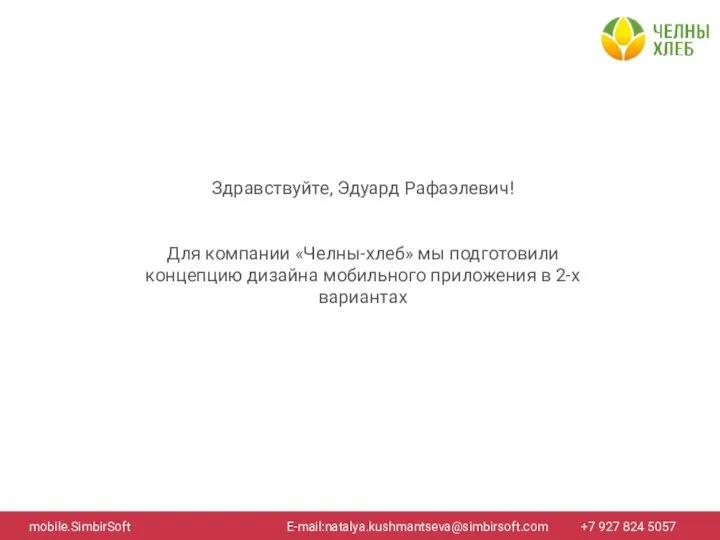 Здравствуйте, Эдуард Рафаэлевич! Для компании «Челны-хлеб» мы подготовили концепцию дизайна мобильного